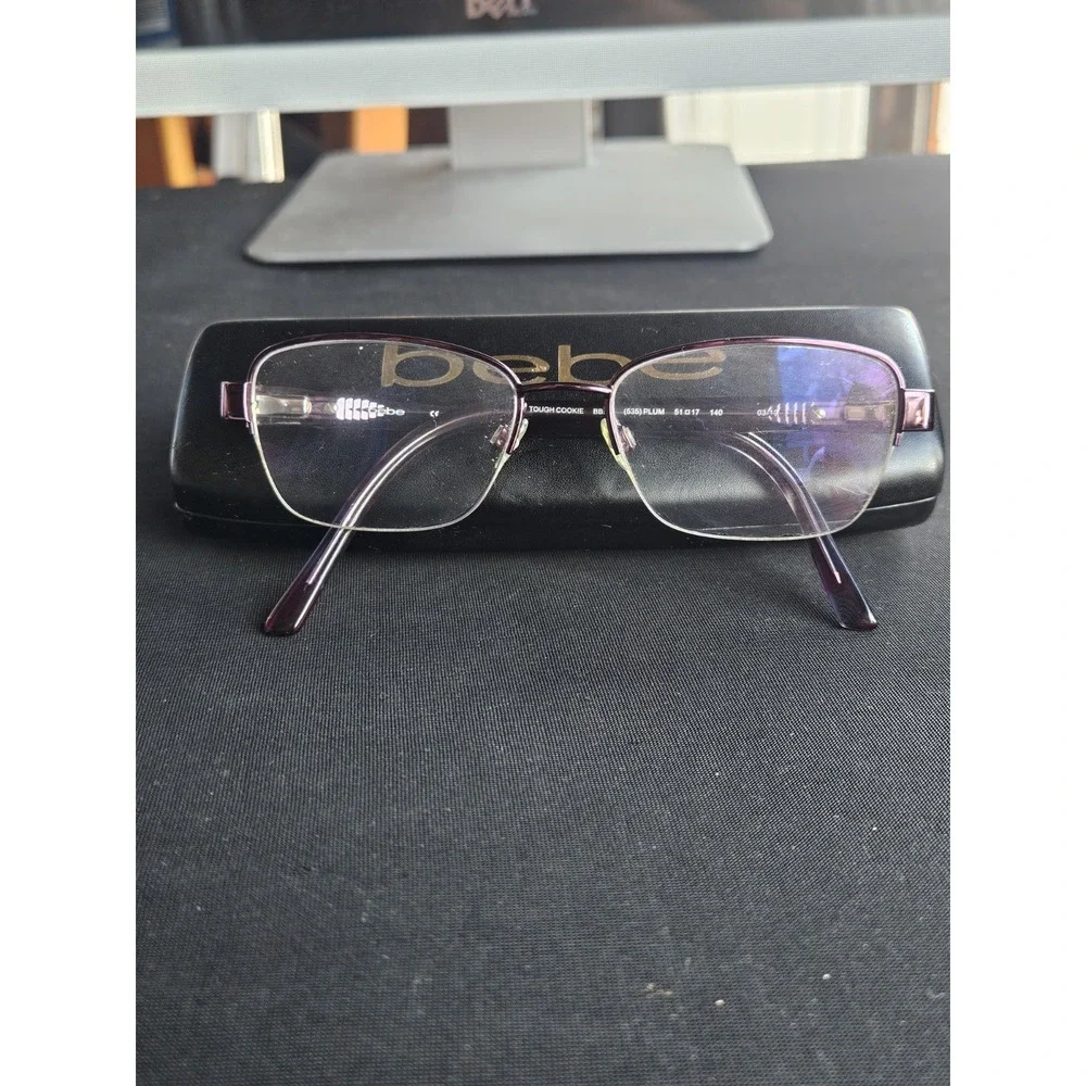Bebe Tough Cookie BB5127 Plum Semi-Rimless Eyeglass Frames 51-17-140 Case